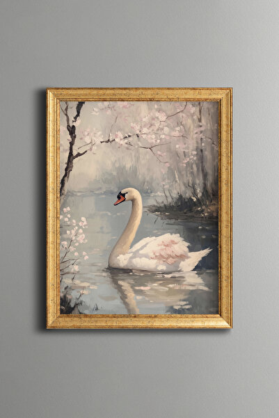epiqart Swan among Spring Flowers - Vintage Patterned Frame - Slim Model