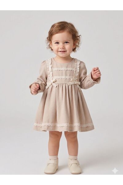 Cherrys Bebek Baby Girl Dress with Lace Trim and Bow Detail