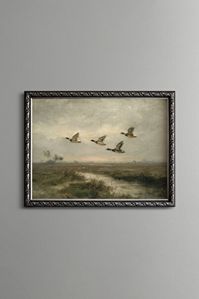 epiqart Gökyüzünde Süzülen Ördekler - Vintage Desenli Çerçeve - İnce Model