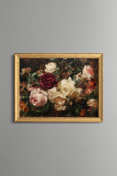 epiqart Rose Bouquet Composition - Vintage Patterned Frame - Slim Model