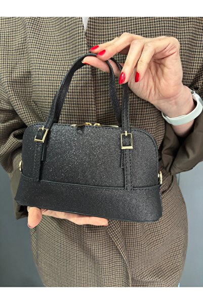 Melos Butik Γυναικεία Μαύρη Γκλίτερ Κομψή Τσάντα Χειρός και Χιαστί σε Μίνι Μέ...