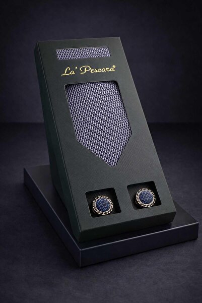 Kravatkolik Κλασικό σετ δώρου για άνδρες με γκρι μαντήλι και μανικετόκουμπα O...