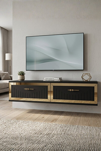 zetuna home TDA1206AG DUVARA MONTAJ TV STAND, TV RAFI ANTRASİT - GOLD 120CM