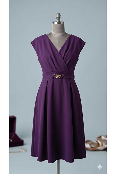 Sublime Butik Rochie de seară midi, cu mâneci scurte, cu guler încrucișat și ...