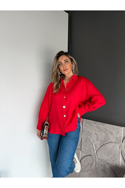 Zerrincan Giyim Red Raw Linen Buttoned Original Shirt
