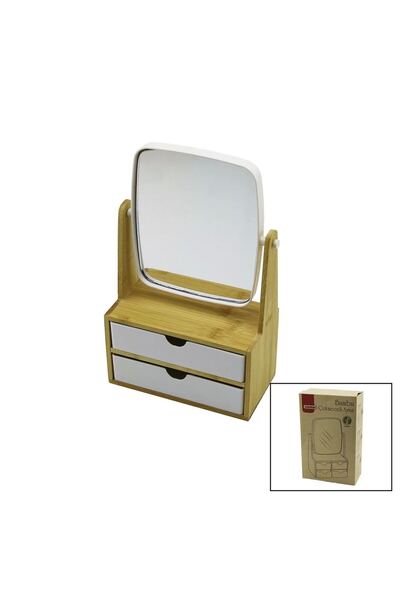 Generic Brand 2 درج مع حامل خشبي من الخيزران = 9×9.9×17.8×21.5 سم مرآة مكياج ...