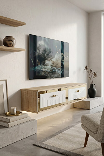 zetuna home TDA1206DBG DUVARA MONTAJ TV STAND, TV RAFI SAFİRMEŞE - BEYAZ - GO...