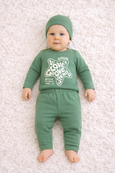 PonçiKids Premium Baskılı Bebek Zıbın Takımı 3’lü Set – %100 Pamuklu Antialer...