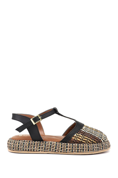 GÖNDERİ(R) Women's Black Straw Braided Sandals