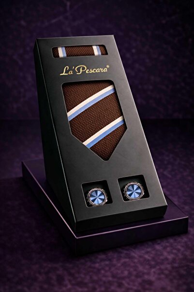 Kravatkolik Brown Handkerchief Classic Tie Cufflinks Men's Gift Set Os652