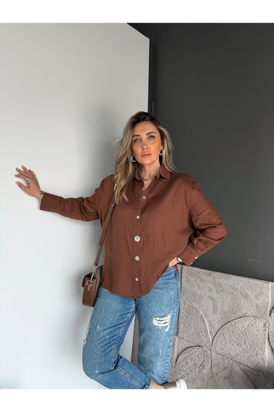 Zerrincan Giyim Coffee Raw Linen Buttoned Original Shirt