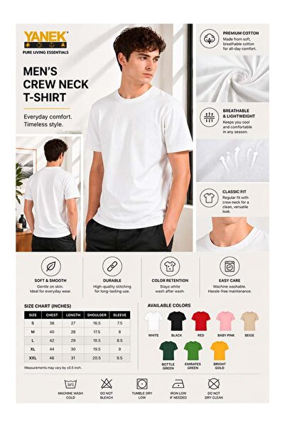 YANEK Round neck t-shirt, crew neck tee, casual t-shirt, unisex t-shirt