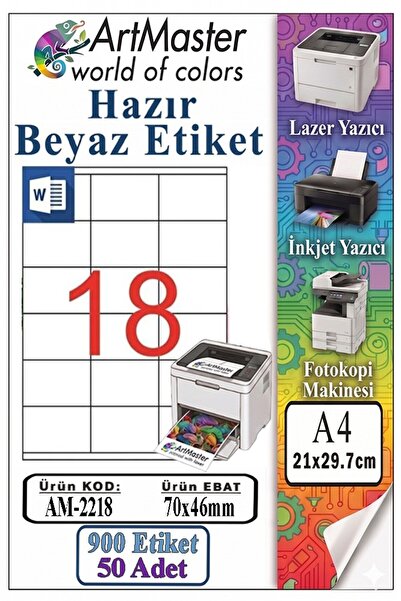 Artmaster ملصقات بيضاء جاهزة مقاس A4 70x46 مم 50 ورقة 1 عبوة تحتوي على 18 ورق...