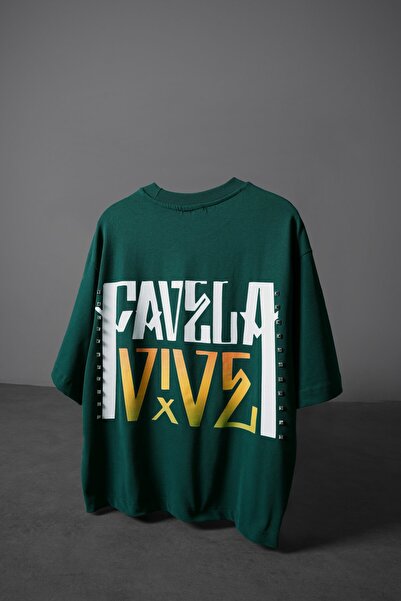 Slatra Men's Green Favela Printed Studded Box Fit Tshirt