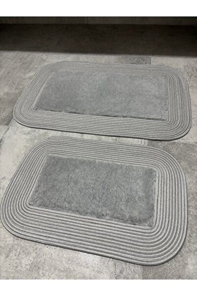 MaVaux Σετ χαλάκια μπάνιου με αφράτη μαλακή υφή 50x80 & 40x60 με ψάθινες άκρε...