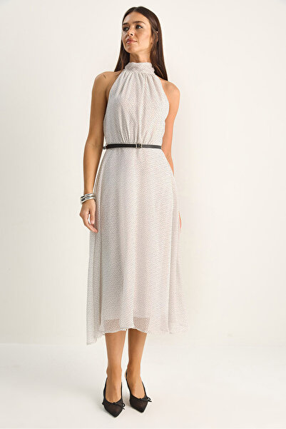 Bianco Lucci Γυναικείο φόρεμα με λαιμόκοψη halter και λεπτομέρεια ζώνης, με ε...