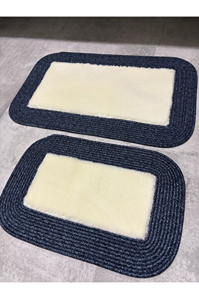 MaVaux Σετ χαλάκια μπάνιου με αφράτη μαλακή υφή 50x80 & 40x60 με ψάθινες άκρε...