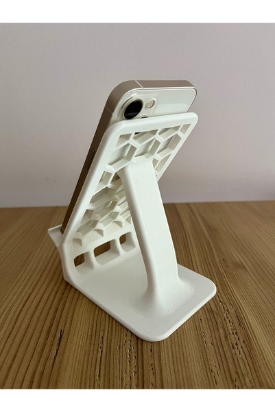 Serüven 3D Phone Stand - Desk Phone Holder - Tablet Stand - Honeycomb Design - White