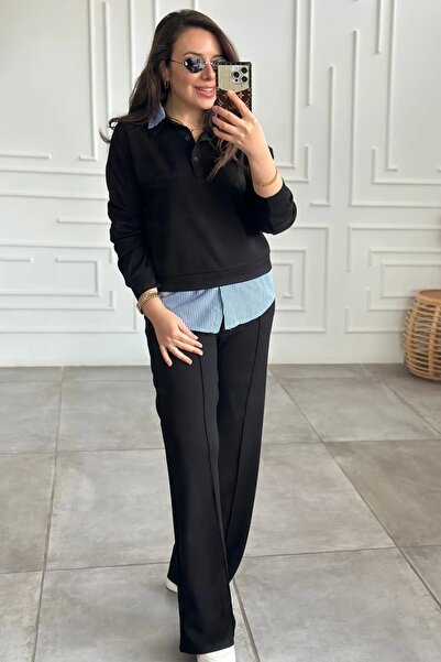 yb yağmur butik Polo Neck Striped Shirt Detailed Suit