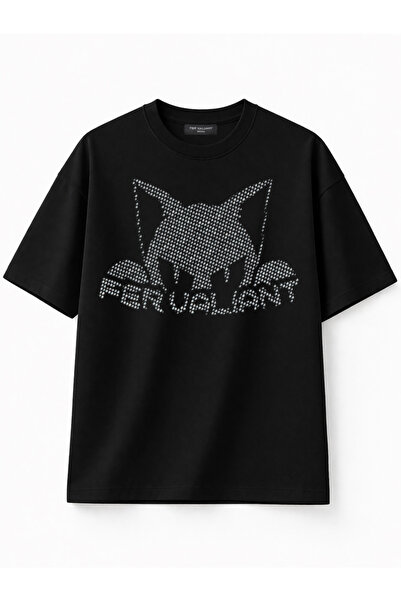 Fer Valiant Unisex Wild Mew Cat Rhinestone Stone Printed Oversize Premium 100...