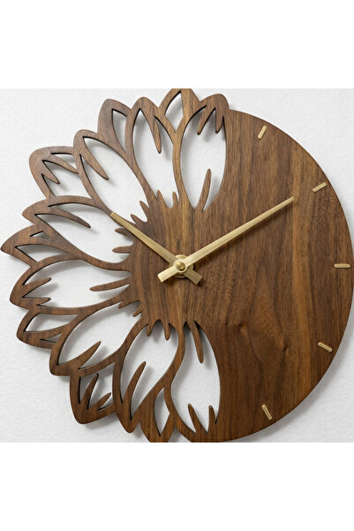 AS TASARIM LAZER Nyx Modern Asymmetric Wooden Wall Clock 40 Cm. Walnut Color