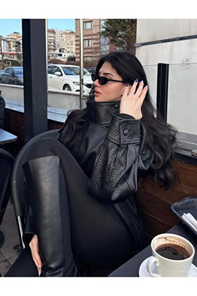 Ekim Store Dik Yaka Ultra Soft Desenli Deri Ceket