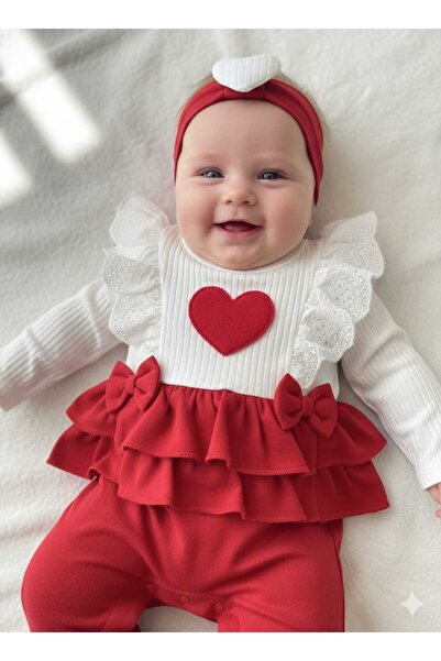 minicayzen Laura Baby Girl Bandana Red and White Ruffle Romper