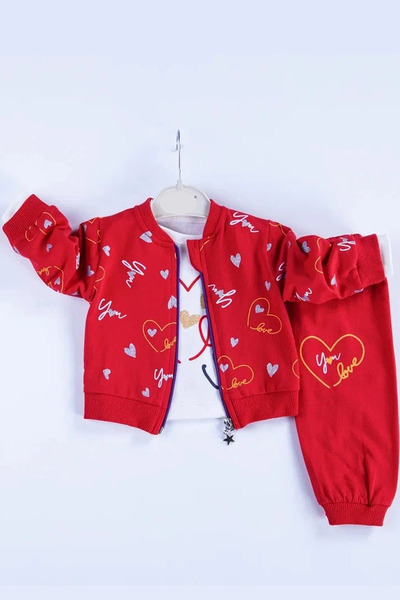 Veraura Lifestyle Heart Patterned Cardigan Cotton 3-Piece Baby Girl Set