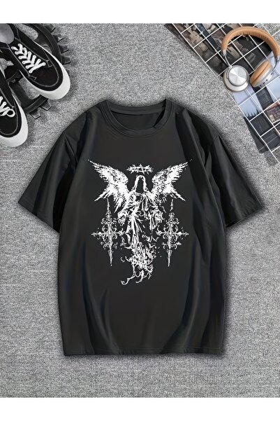 Touz Moda Gotička anđeoska grafika, unisex majica sa širokim krojem