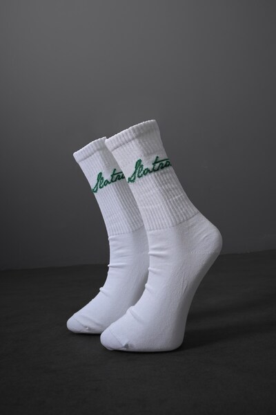 Slatra White - Green Text Socks