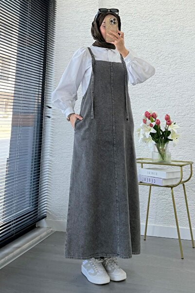 MELEK ARAZ Μακρύ Τζιν Φόρεμα Σαλοπέτα - Γκρι