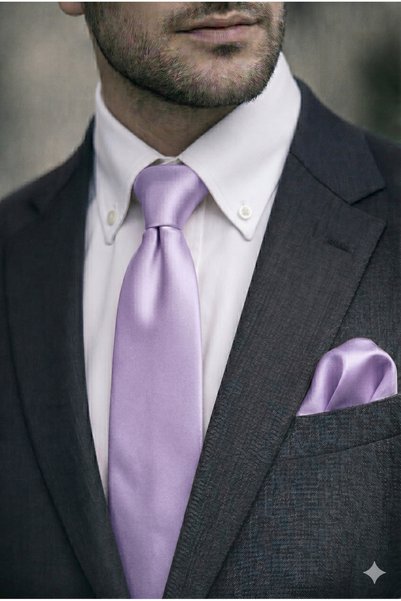 kravatçı Light Purple Satin Tie & Handkerchief Set