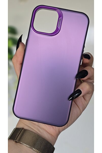 Magic Ring iPhone 13 - 14 Uyumlu Mor Renk Geçişli Mat Silikon Kılıf Kamera Çe...