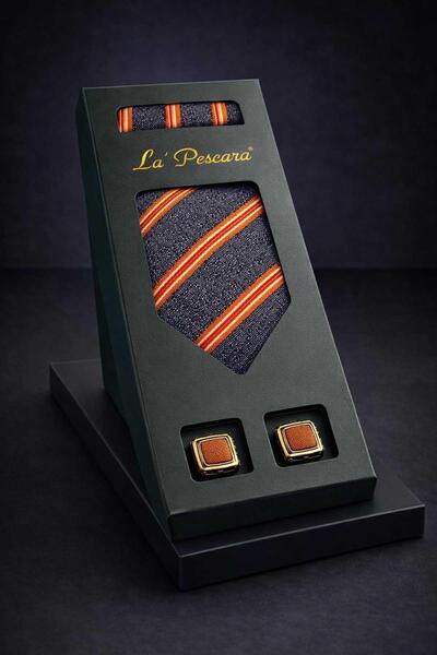 Kravatkolik Κλασικό Σετ Δώρου για Άνδρες με Καπνιστό-Πορτοκαλί Μαντήλι και Κλ...