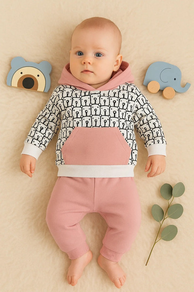 Veraura Lifestyle Little Teddy Bears Patterned 2-Piece 100% Cotton Baby Girl Set