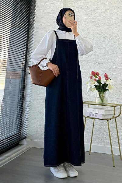 MELEK ARAZ Μακρύ τζιν φόρεμα σαλοπέτα - Σκούρο μπλε