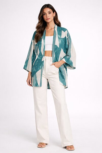 Sabaki Viskon Desenli Oversize Kimono