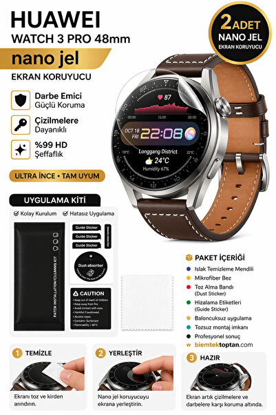 Astakos Huawei watch 3 pro 48mm Uyumlu Nano Jel Ekran Koruyucu 2 Adet Güçlend...