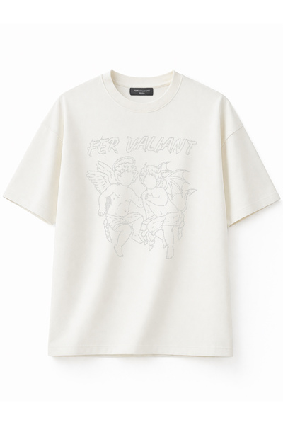 Fer Valiant Tricou unisex Angel Melek cu imprimeu cu strasuri, supradimension...