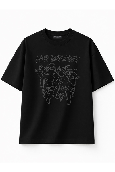 Fer Valiant Unisex Angel Melek Rhinestone Stone Printed Oversize Premium 100%...