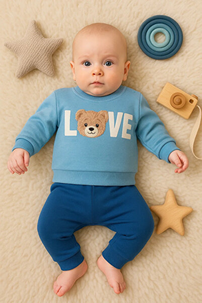 miyrem Bear Love Embroidered 100% Cotton 2-Piece Men's Set