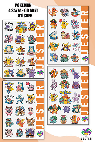 Jester POKEMON 4 SAYFA Sticker, Çıkartma, Günlük, Ajanda, Planlayıcı, Bullet,...