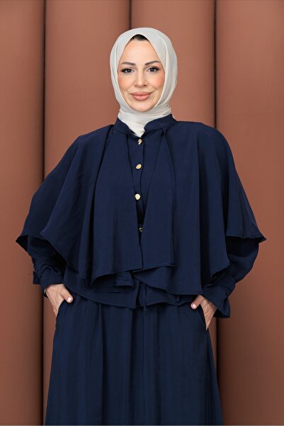 PAVENTİ Extraordinary Double Suit with Epaulettes on the Sleeves, Navy Blue