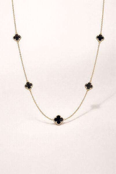 OEM Κομψό γυναικείο/ανδρικό κολιέ με μαύρο τριφύλλι, λεπτή χρυσή αλυσίδα, μον...