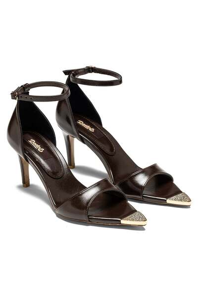 Dedos Women's Short Heeled Pointed Toe Ankle Strap Open Stone Embroidered Eve...