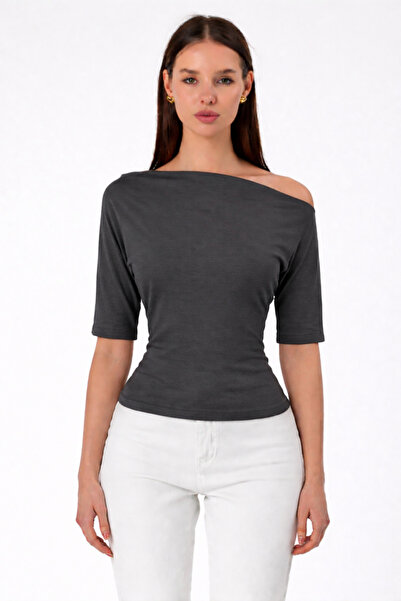 COMBİNE MİCHAİL Γυναικεία κοντομάνικη μπλούζα με ανοιχτό ώμο, στενή εφαρμογή ...