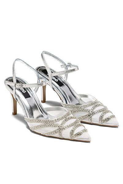 Dedos Women's High Heeled Open Back Pointed Toe Stone Embellished Breathable ...