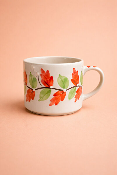 betüslesin Ceramic Mug with Floral Motif Handmade Coffee Cup