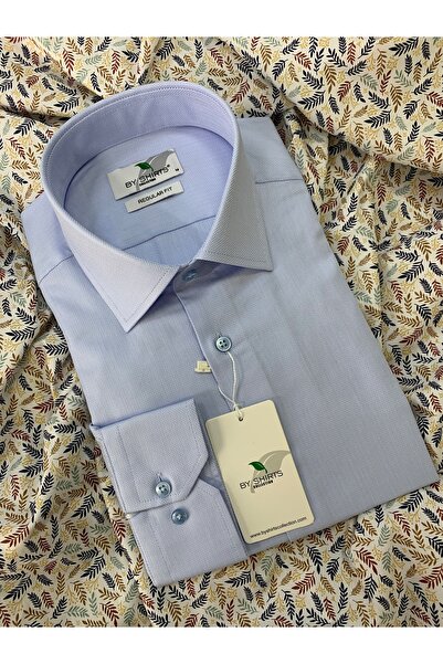 by shirts collection Ανδρικό ανοιχτό μπλε πουκάμισο με μοτίβο ψαροκόκαλου, κο...