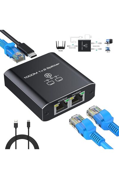 Gigabit Διαχωριστής Ethernet 1 σε 2 Υψηλής Ταχύτητας 1000Mbps